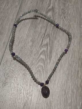 Handcrafted Labradorite, Purple Dragon Vein and Amethyst Beaded Necklace